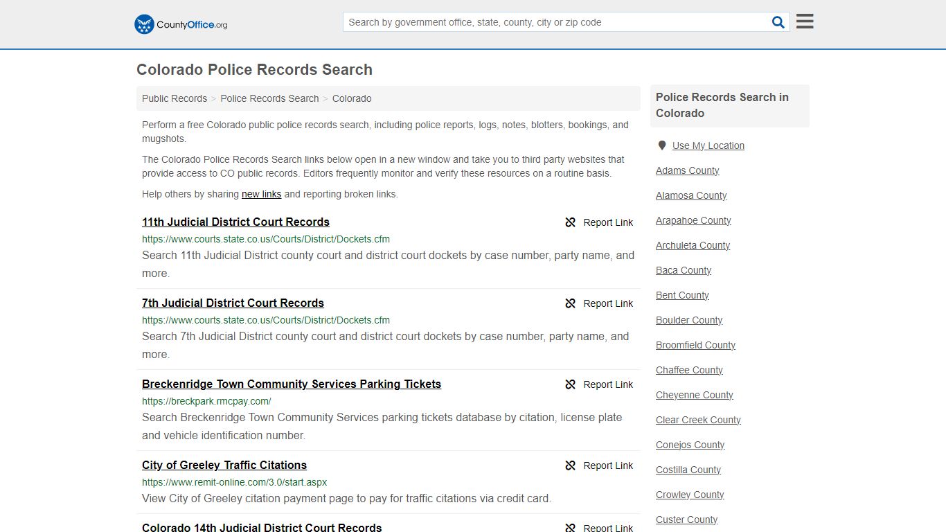 Colorado Police Records Search - County Office